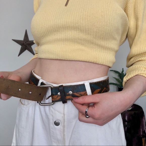 3/$20 | teal & orange pattern leather belt - Picture 2 of 6